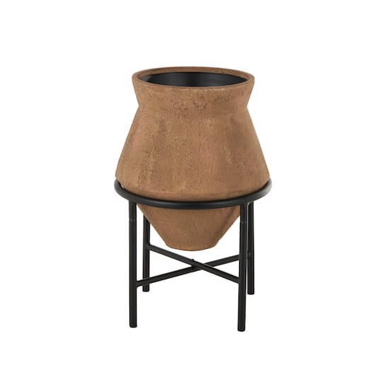 20" Brown Wide Metal Vase with Black Stand